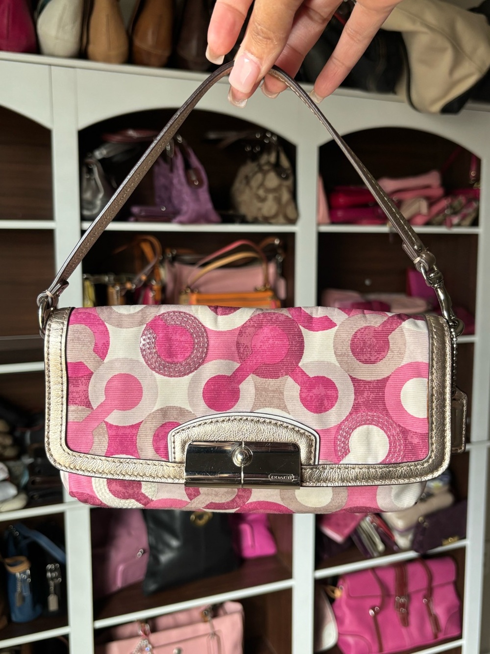 💕💗COACH Kristin Sequin Op Art Large Flap Wristlet Mini Bag
